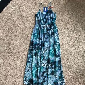 NWT Blue & Green Semi Cheetah Print Maxi Dress